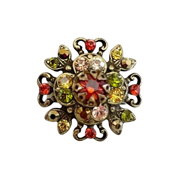 Michal Negrin Multicolor Swarovski Crystals Adjustable Brass Cocktail Ring - Picture 1 of 6